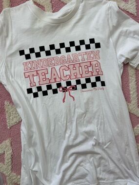 Kindergarten Teacher Graphic Tee - White & Pink